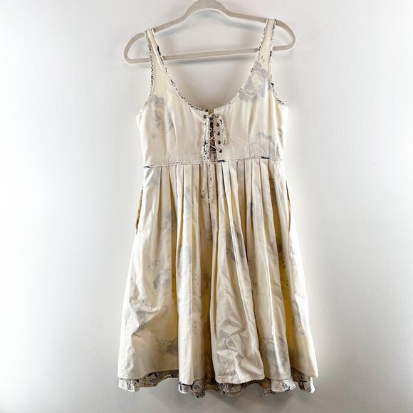 Anthropologie Moulinette Soeurs Floral Cotton Fit and Flare Mini Dress Cream 8 - Picture 2 of 8